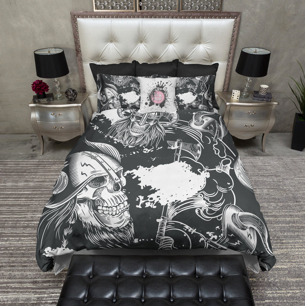 Black and White Viking Skull Bedding Collection