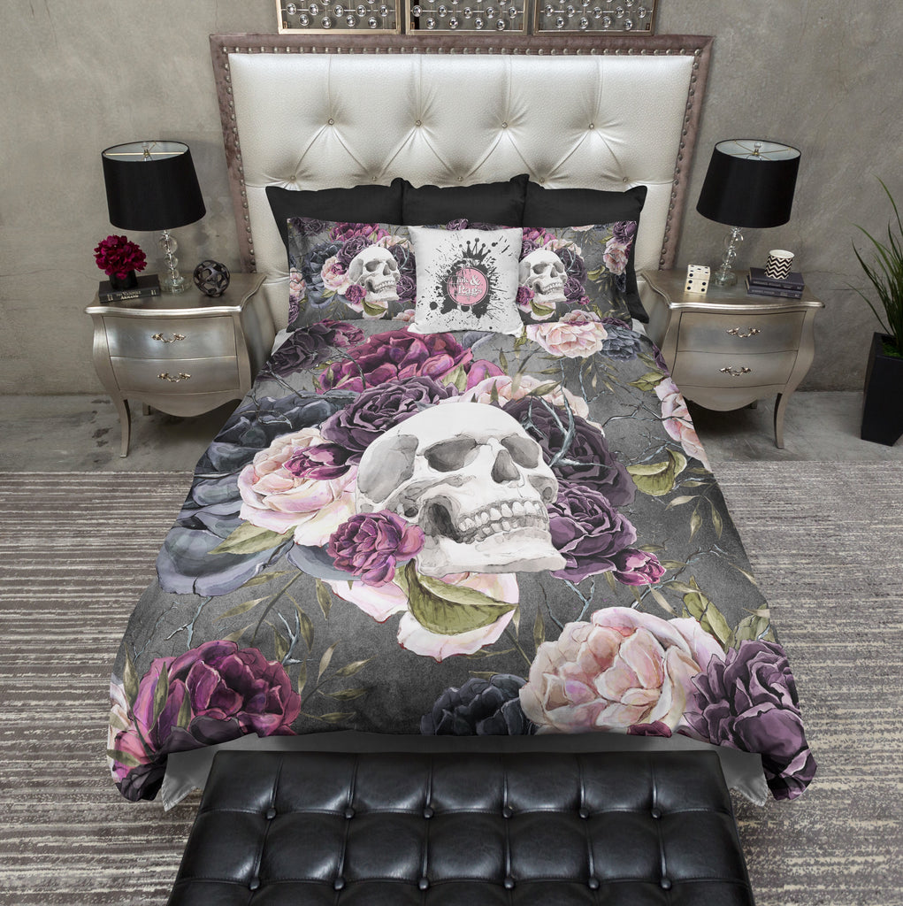 Forget Me Not Purple Rose and Skull Bedding Collection
