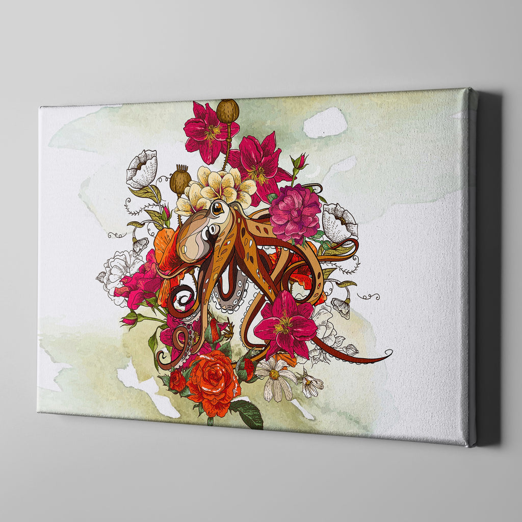 Octopus and Flowers Gallery Wrapped Canvas