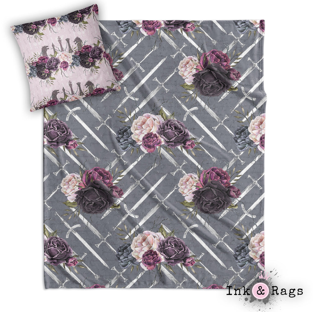 GOT Inspired Sword and Rose Decorative Throw and Pillow Cover Set