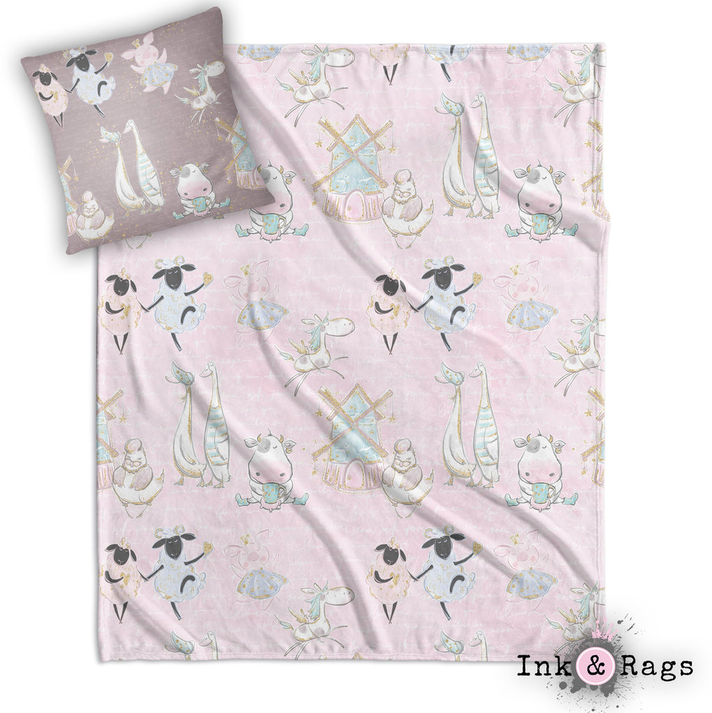 Pink Baby Fancy Farm Nursery Throw and Pillow Cover Set