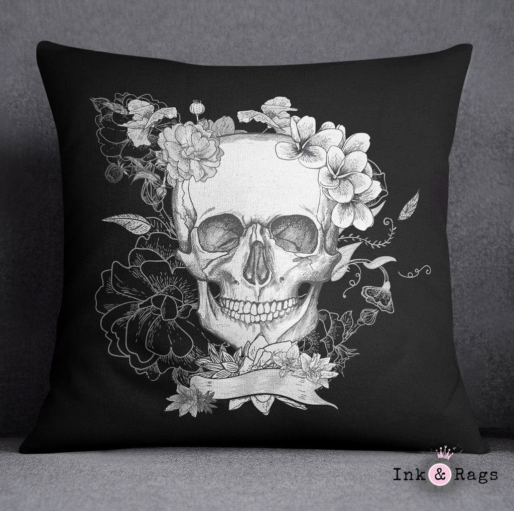 Black and White Skull and Torso Skeleton Decorative Throw and Pillow Cover Set
