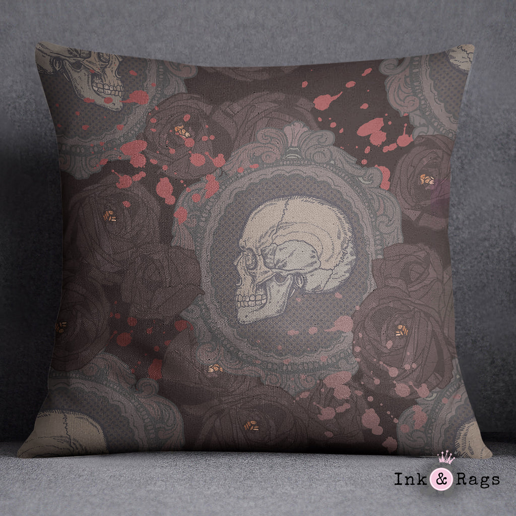 Dark Cameo Rose Skull Decorative Throw and Pillow Cover Set