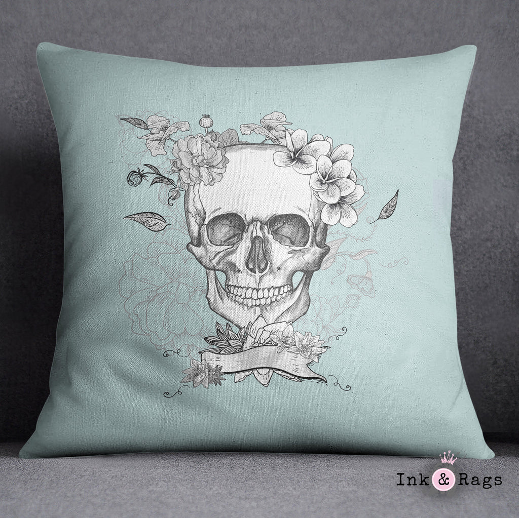 Ice Blue Torso Skeleton Skull Decorative Throw and Pillow Cover Set