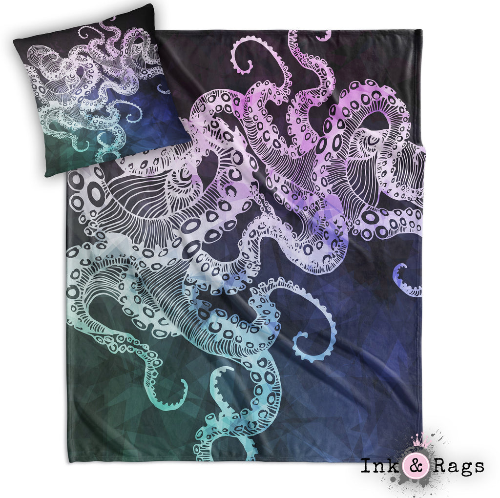 Midnight Octo Decorative Octopus Throw and Pillow Cover Set