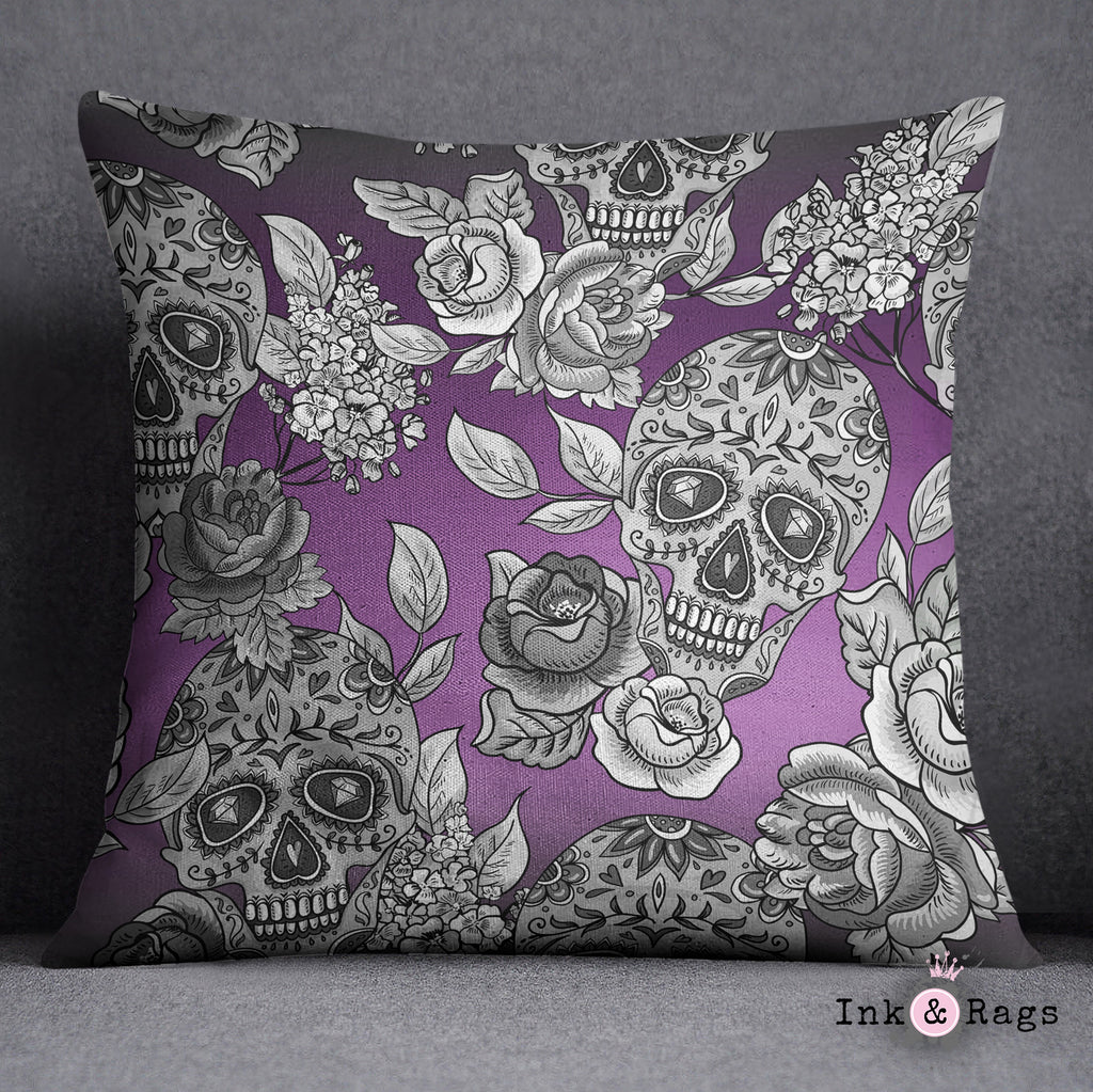 The Original Purple Ombre Sugar Skull Decorative Throw and Pillow Cover Set