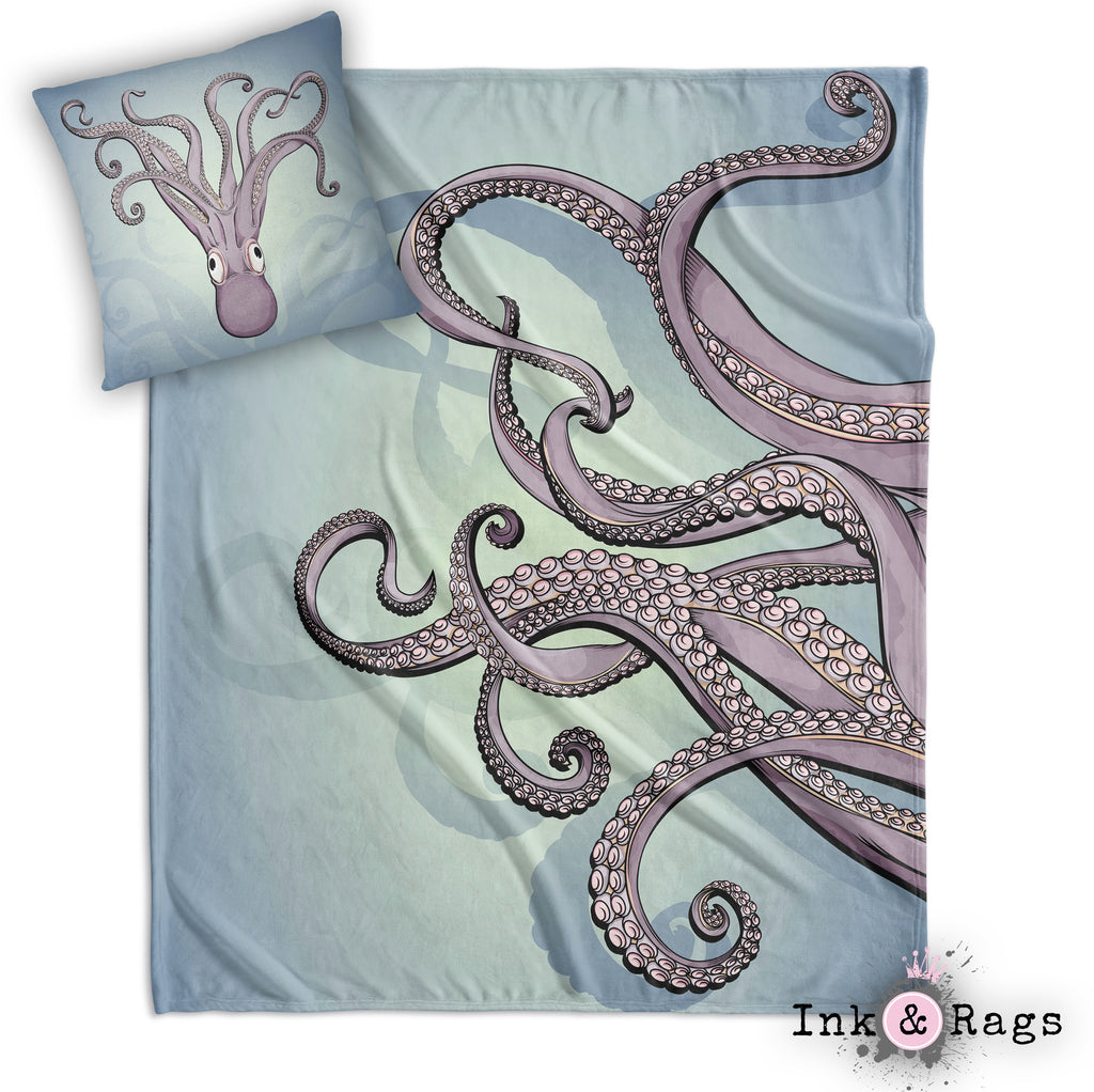 Purple Tentacle and Full Octopus Decorative Throw and Pillow Cover Set