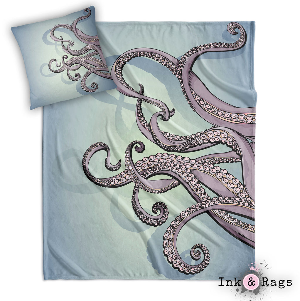 Purple Octopus Tentacle Decorative Throw and Pillow Cover Set