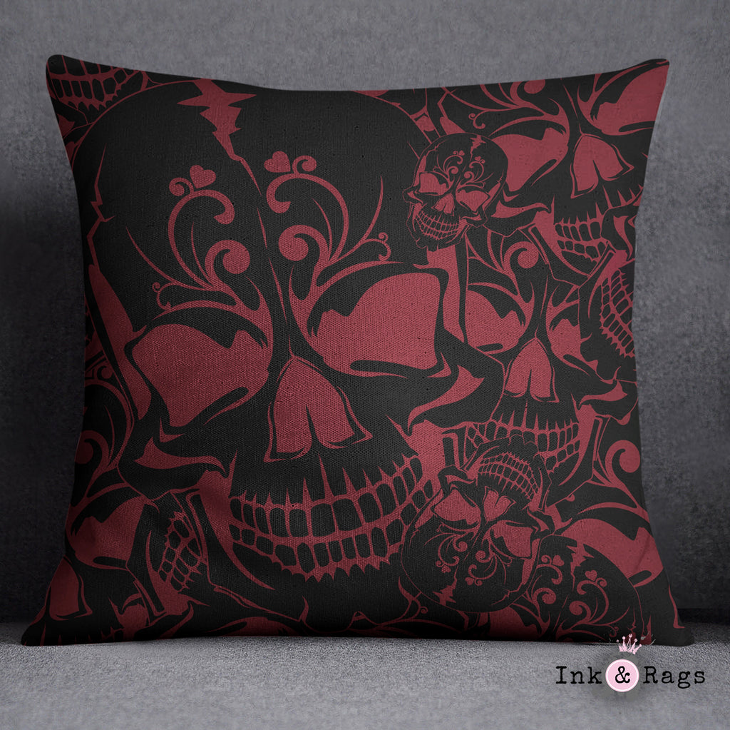 Red and Black Collage Skull Throw and Pillow Cover Set