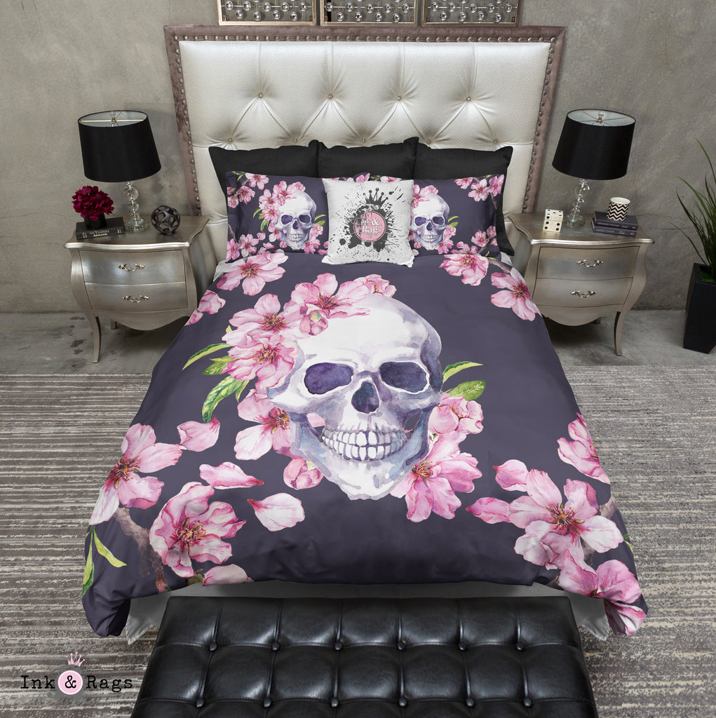 Collection Dusky Purple and Pink Cherry Blossom Skull Bedding Collection