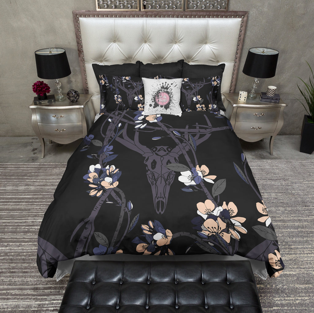 Purple and Blue Blossom and Buck Skull Bedding Collection
