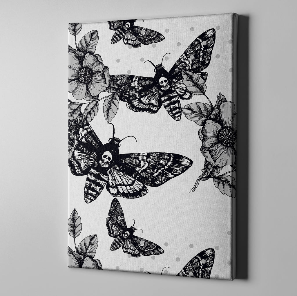 Death Moth and Flower Gallery Wrapped Canvas WHITE