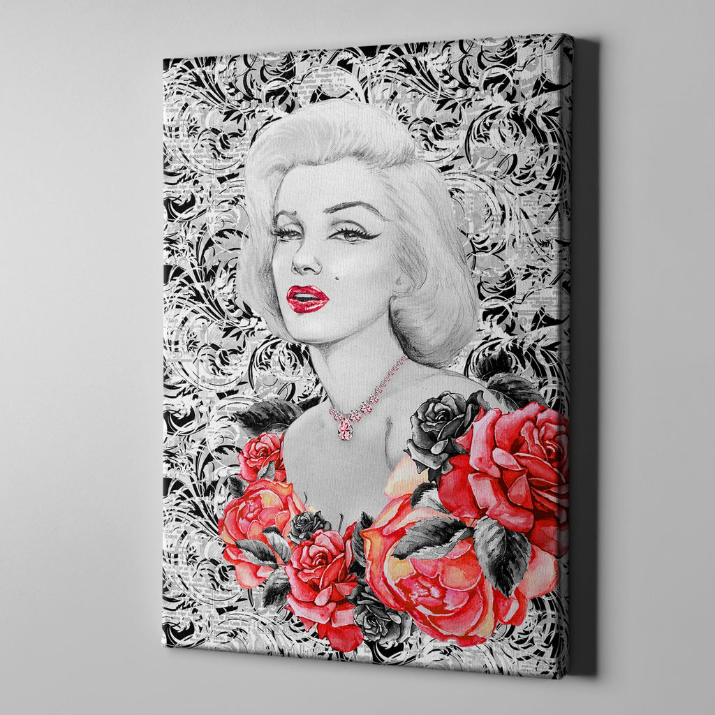 Hollywood Marilyn on Damask Gallery Wrapped Canvas