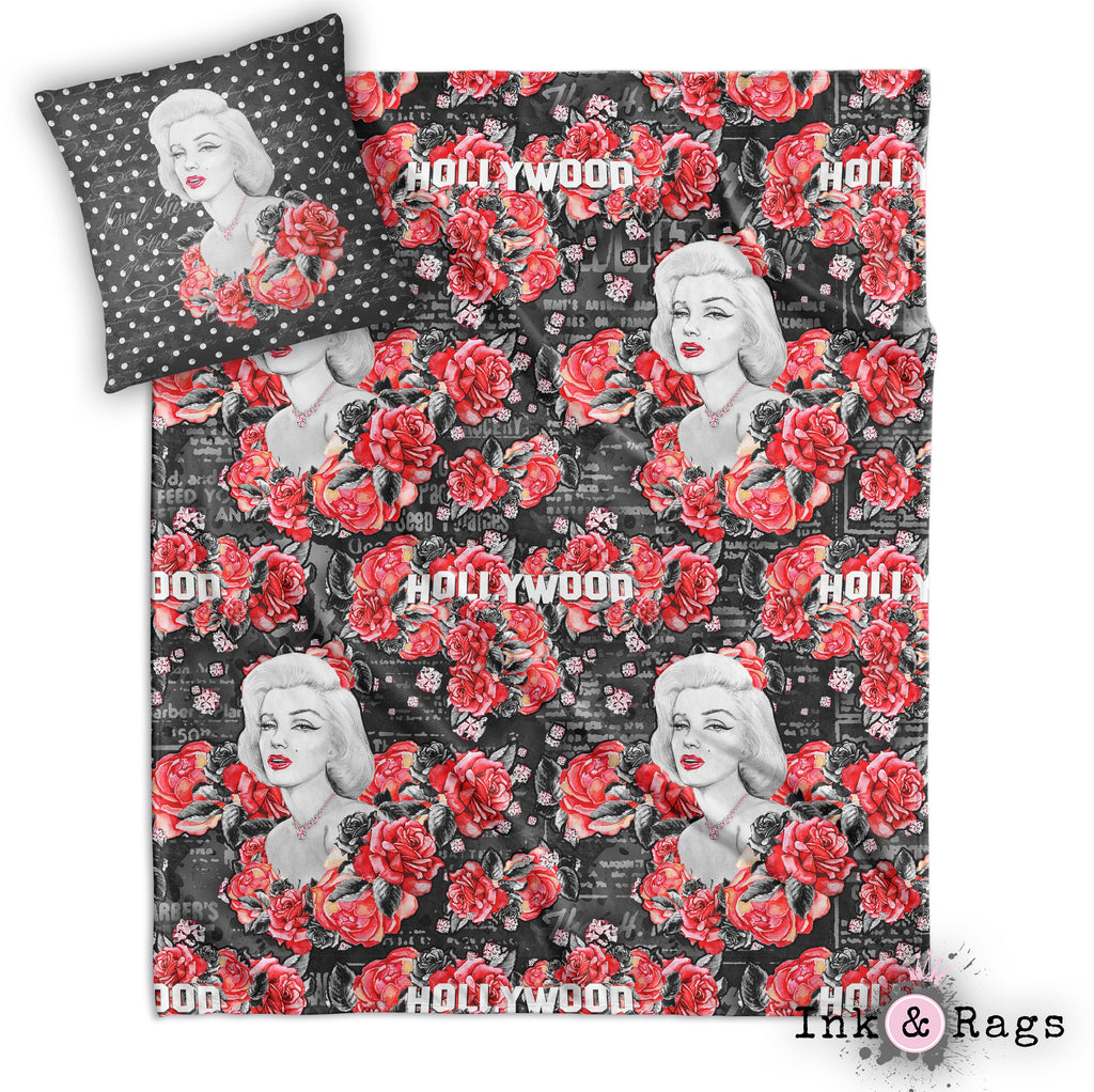 Hollywood Red Rose Marilyn Decorative Throw and Pillow Cover Set