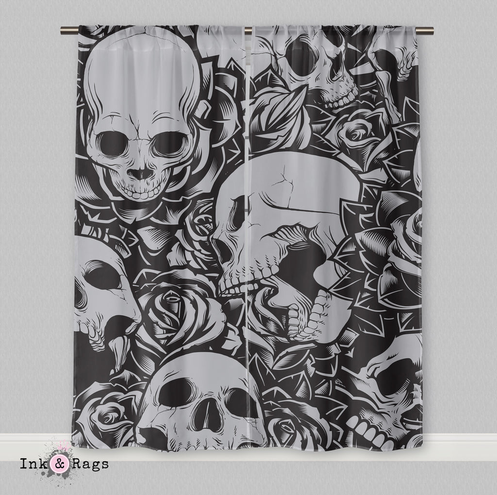 Drowning in Roses Skull Curtains