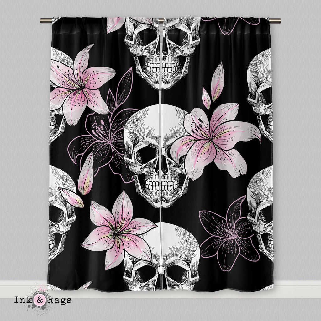 Pink Lily Skull Curtains
