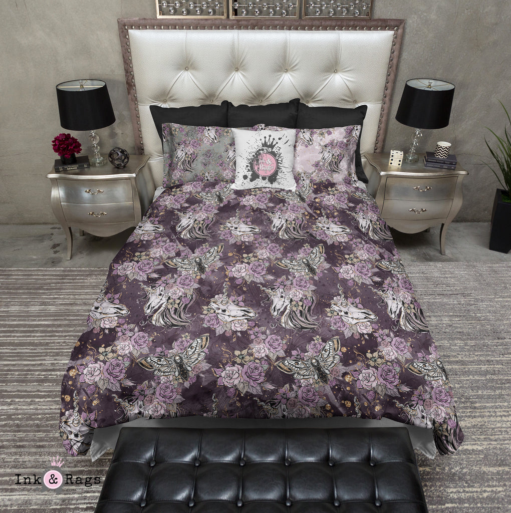 Purple Rose Unicorn Skull and Death Moth Bedding Collection