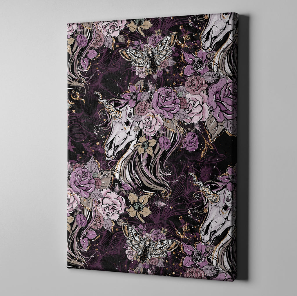 Purple Rose Unicorn Skull and Death Moth Gallery Wrapped Canvas