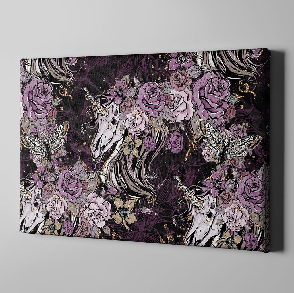 Purple Rose Unicorn Skull and Death Moth Gallery Wrapped Canvas