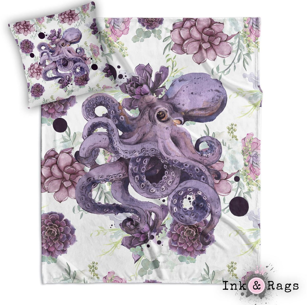 Succulent Octopus Ink Decorative Throw and Pillow Cover Set – Ink and Rags