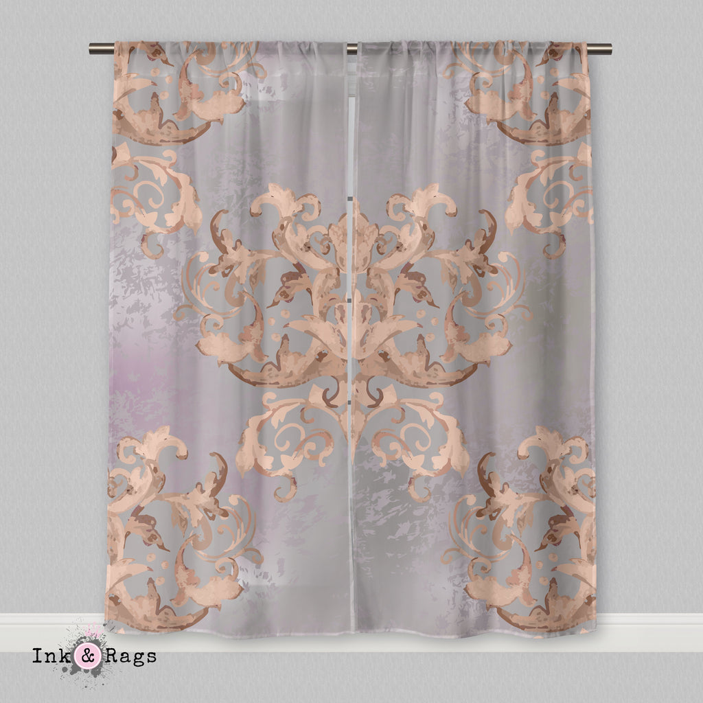 Dusk Watercolor Victorian Damask Curtains