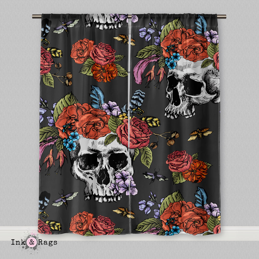 Botanical Feather Bees and Skull Curtains