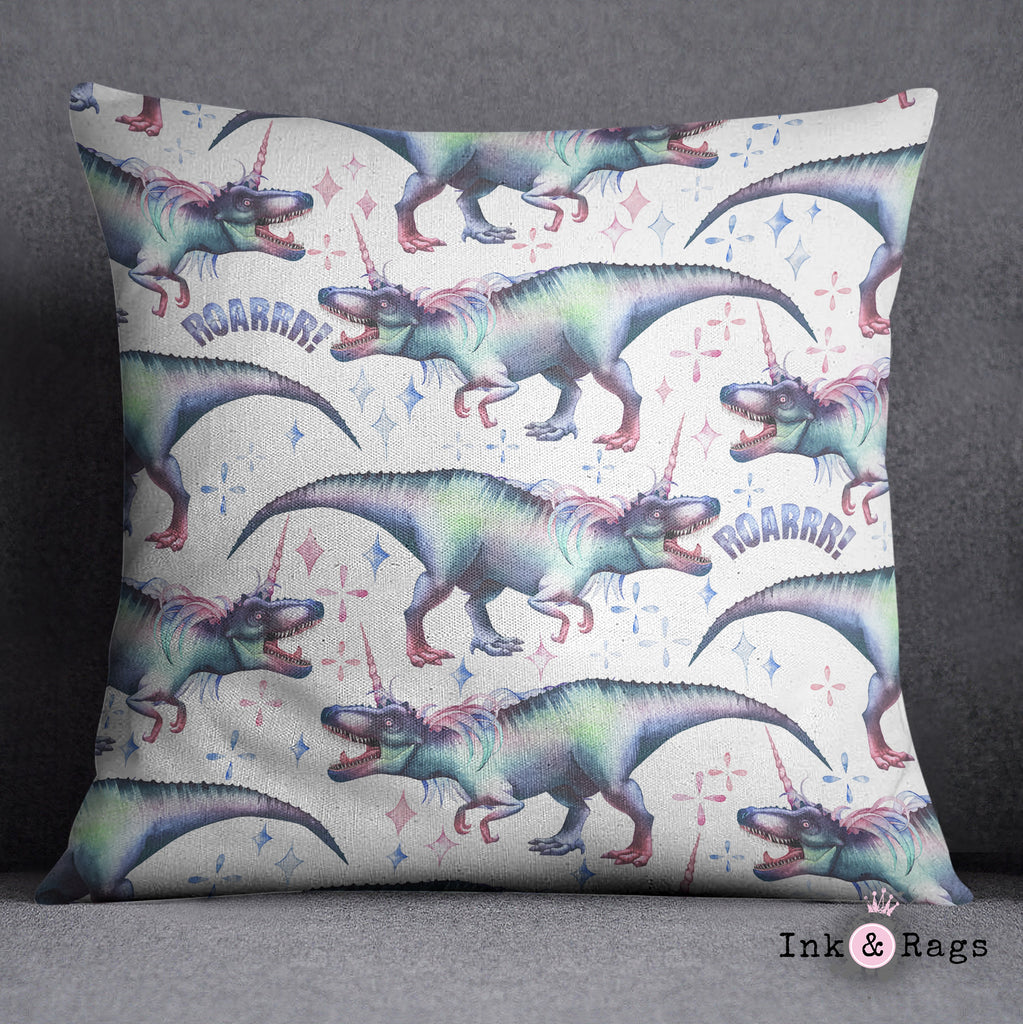 White T-Rex Dinocorn Decorative Throw and Pillow Pillow Cover Set