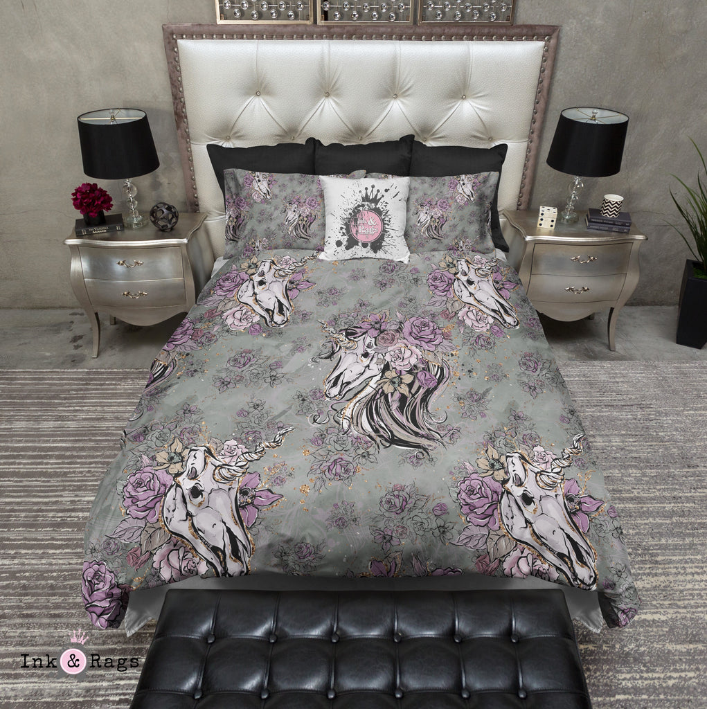 Lavender and Sage Unicorn Skull Bedding Collection