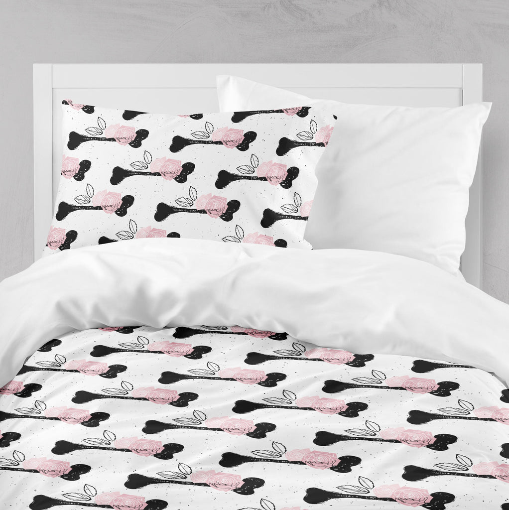 Pink Roses and Black Bones Crib and Toddler Bedding Collection