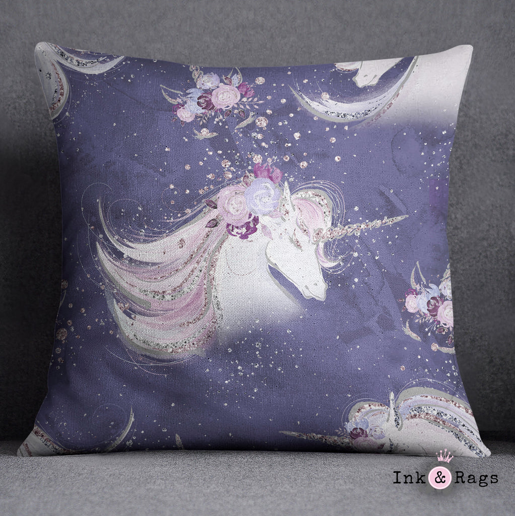Purple Unicorn Dreams Nursery Throw and Pillow Cover Set