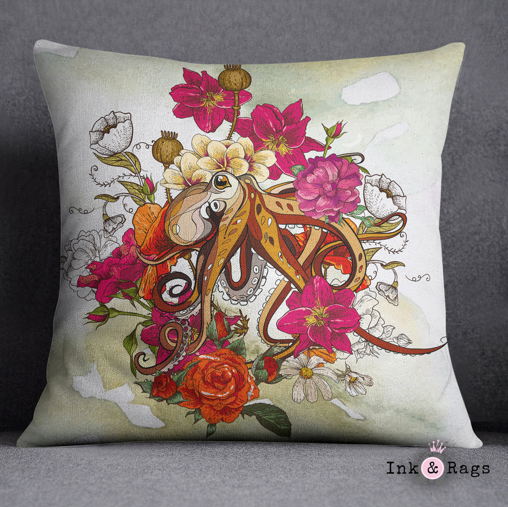 Octopus and Flowers Decorative Throw and Pillow Cover Set