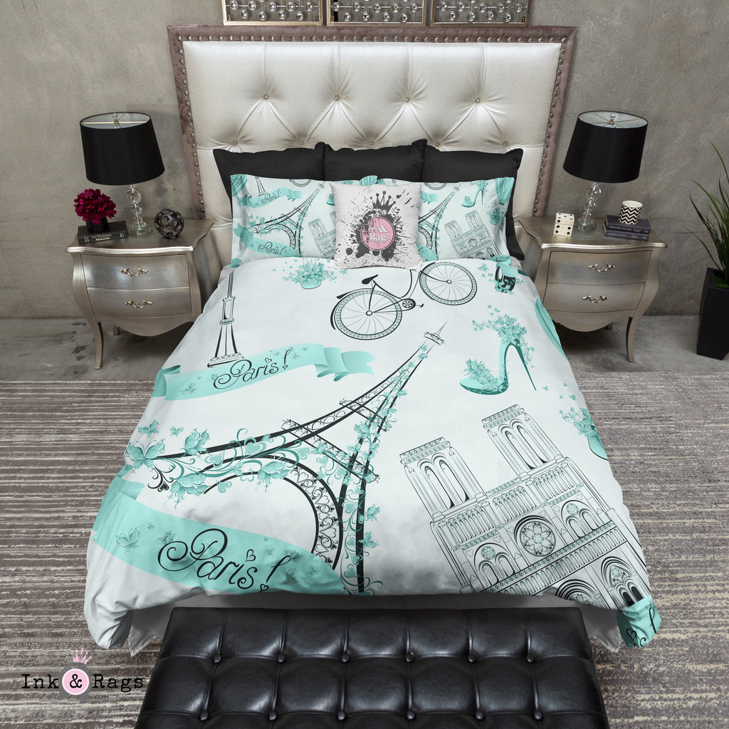 Robin Egg Blue Whimsy in Paris Bedding Collection