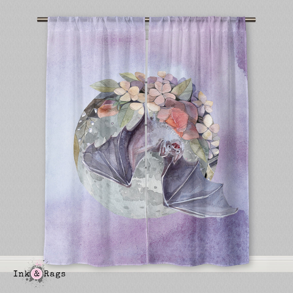 Lavender Fruit Bat Moon and Flower Curtains