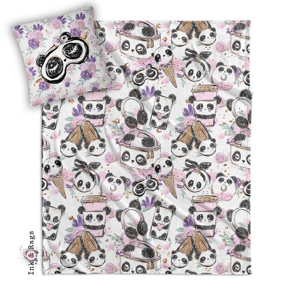 Panda Girl Fashion Decorative Throw and Pillow Cover Set
