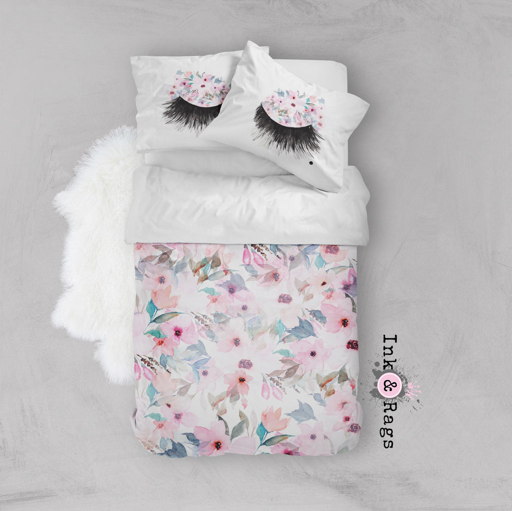 Lips and Lashes Pink Watercolor Flower Crib and Toddler Bedding Collection