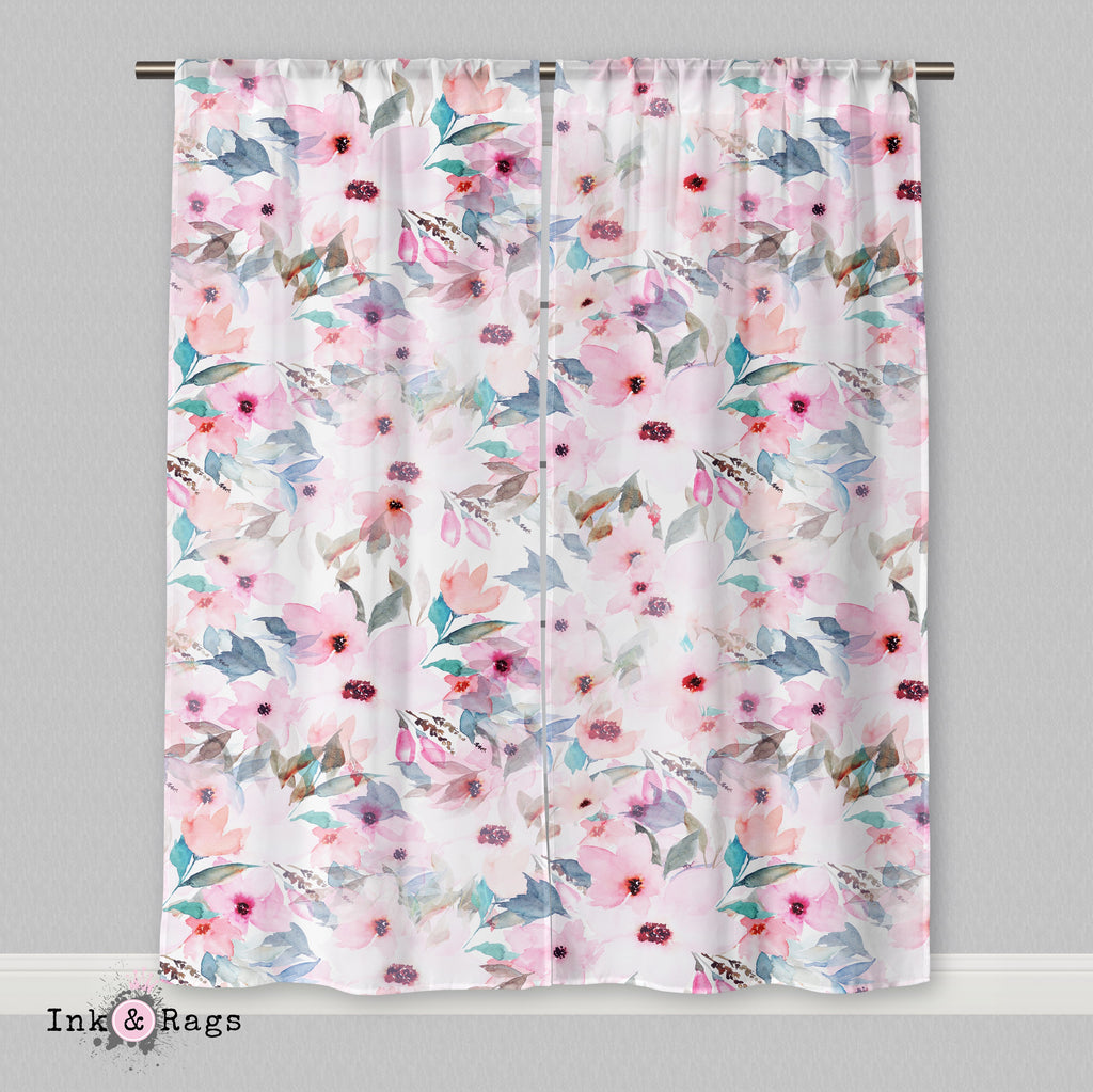 Lips and Lashes Matching Pink Watercolor Flower Curtains