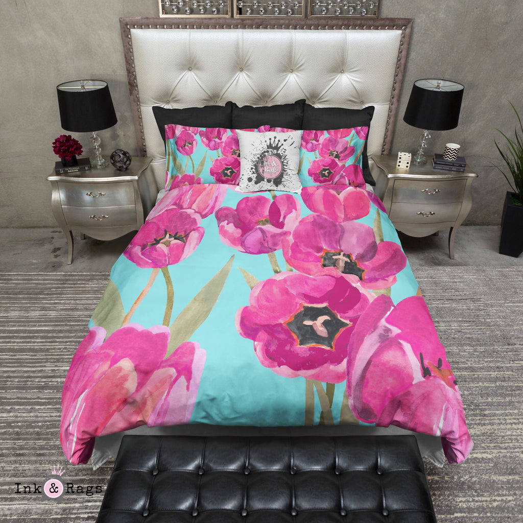Pink Poppy and Turquoise Bedding Collection
