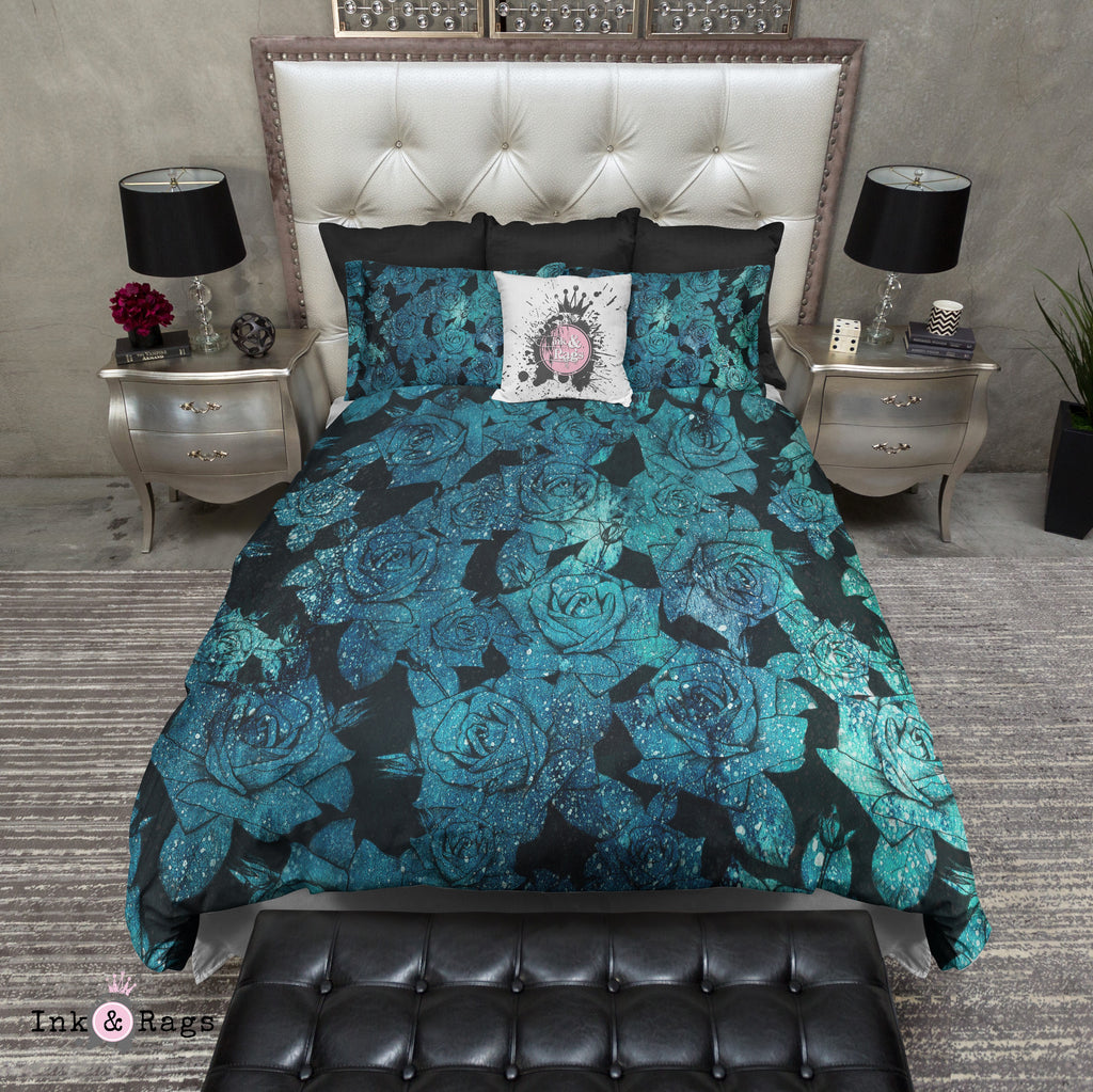 Teal Cosmic Rose Bedding Collection