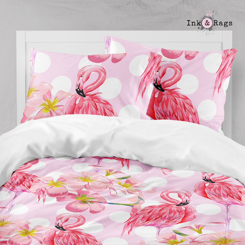 Pink Plumeria Flamingo Dot Big Kids Bedding