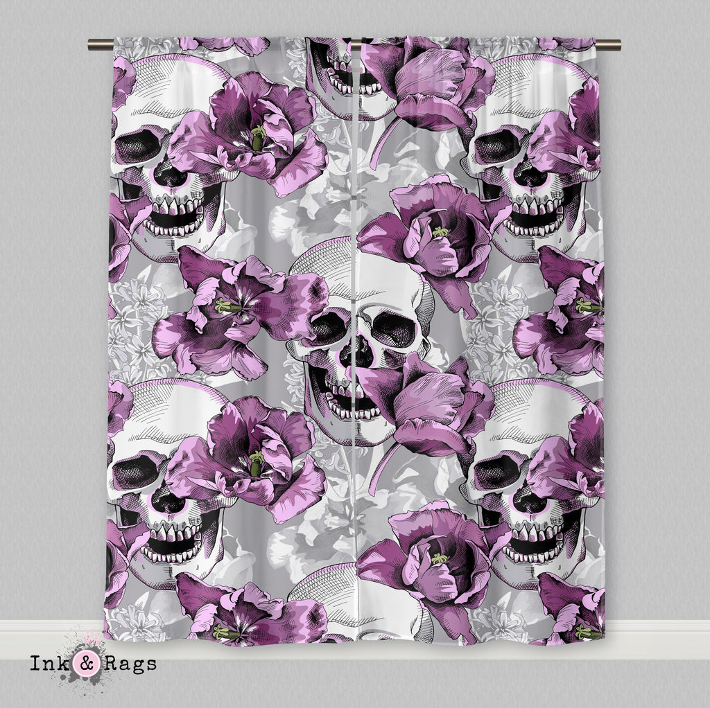 Violet and Grey Tulip and Skull Curtains