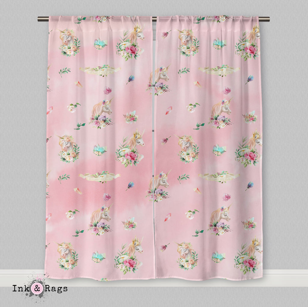 Over the Moon Unicorn Pegasus Dreams Pink Curtains