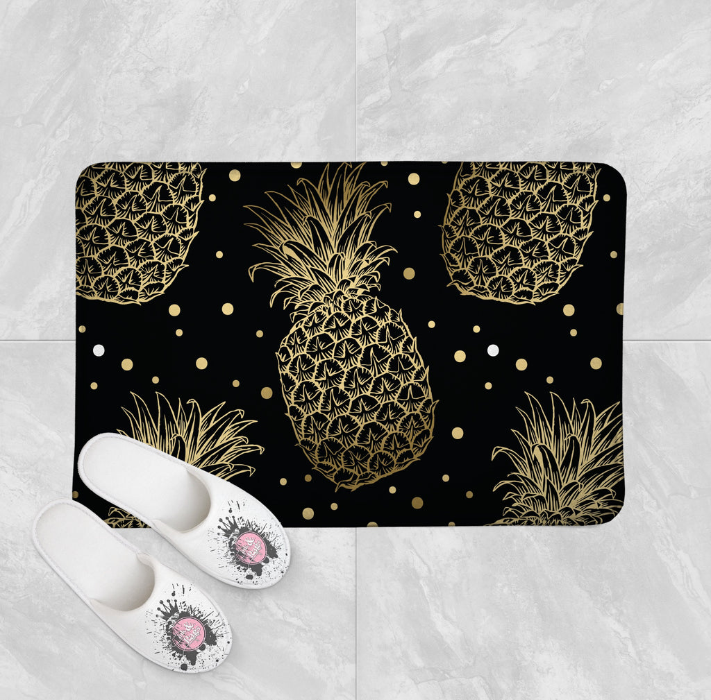 Black and Gold Pineapple Shower Curtains and Optional Bath Mats