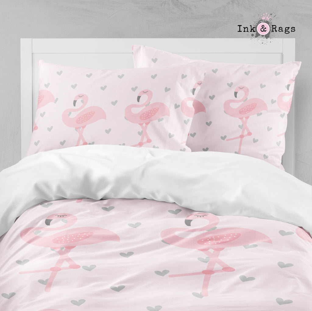 Baby Pink Marching Flamingo Heart Big Kids Bedding