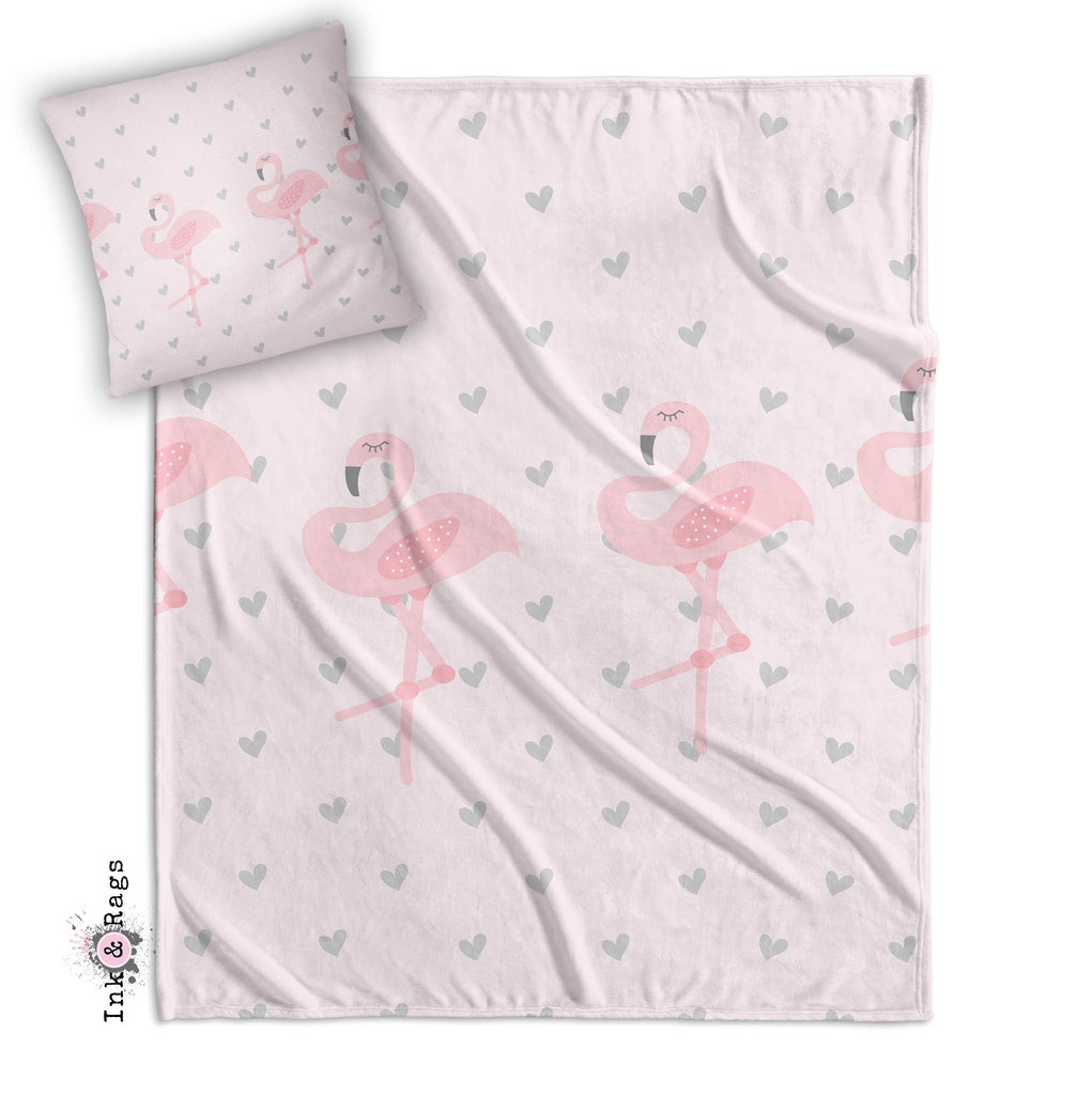 Baby Pink Marching Flamingo Heart Decorative Throw and Pillow Cover Set