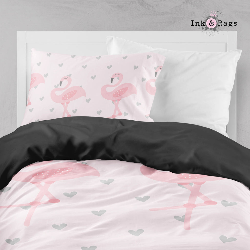 Baby Pink Marching Flamingo Heart Crib and Toddler Bedding Collection