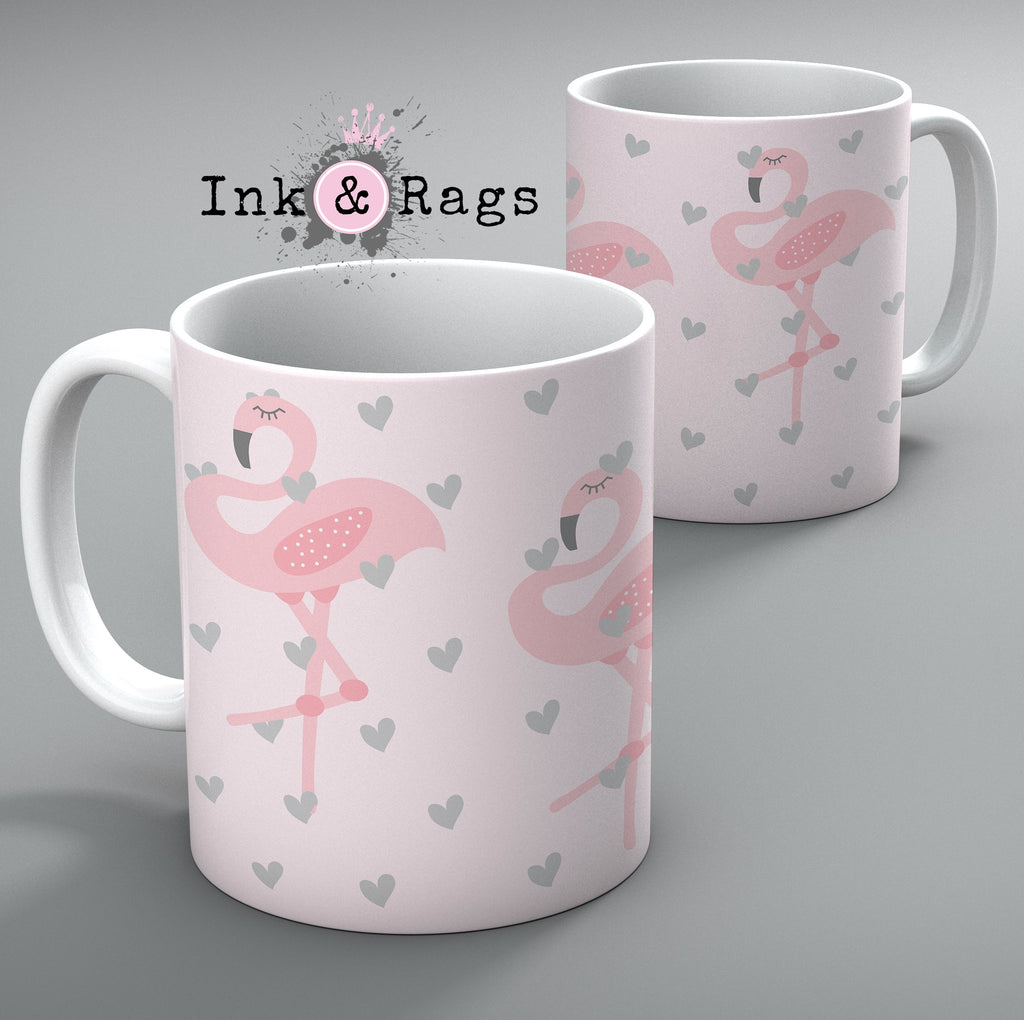 Baby Pink Marching Flamingo Heart Mug Set of 2