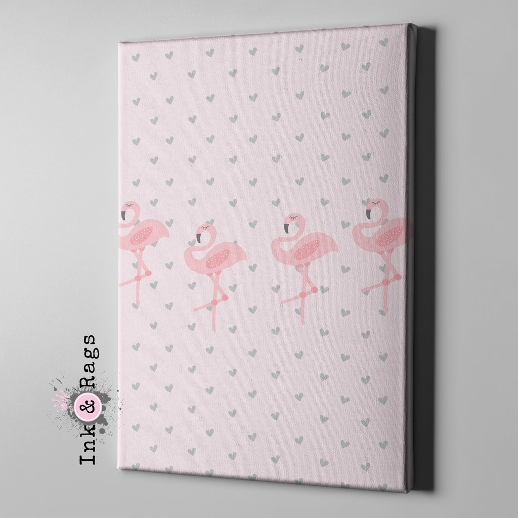 Baby Pink Marching Flamingo Heart Gallery Wrapped Canvas