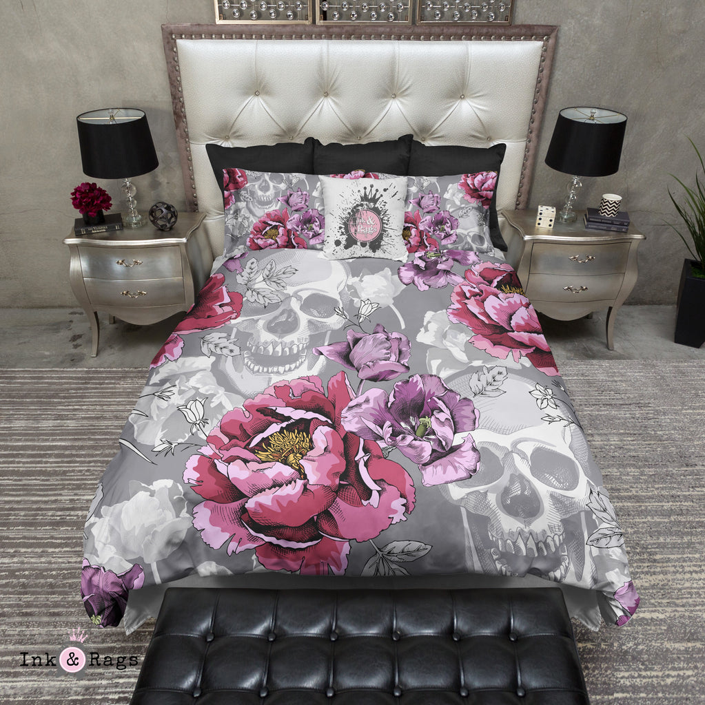 Violet Berry and Grey Tulip and Flower Skull Bedding Collection