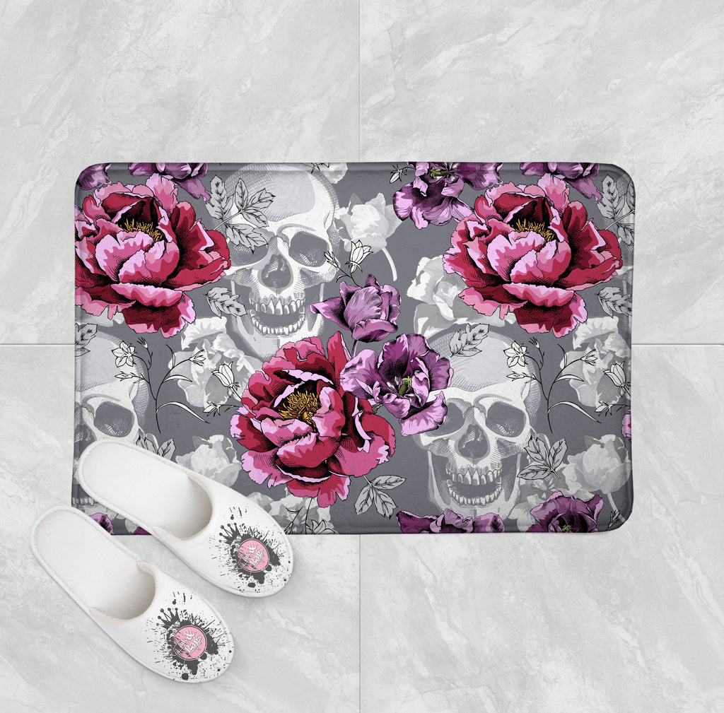 Violet Berry and Grey Tulip and Flower Skull Shower Curtains and Optional Bath Mats