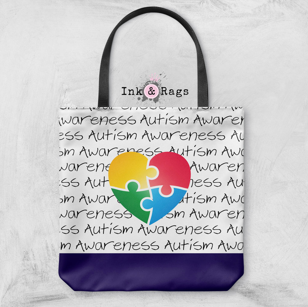 Puzzle Piece Heart Autism Awareness Tote
